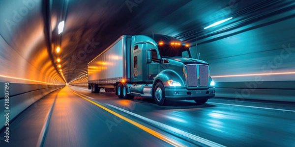 Obraz Semi Truck at Speed in Tunnel