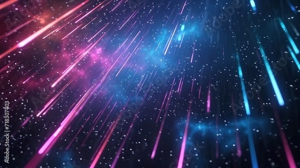 Fototapeta Raining Colorful Neon Light Comet Meteor Phenomenon

