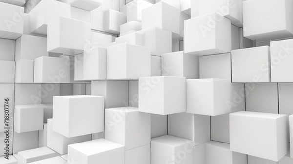 Fototapeta Random Shifted White Cube Boxes Block Background

