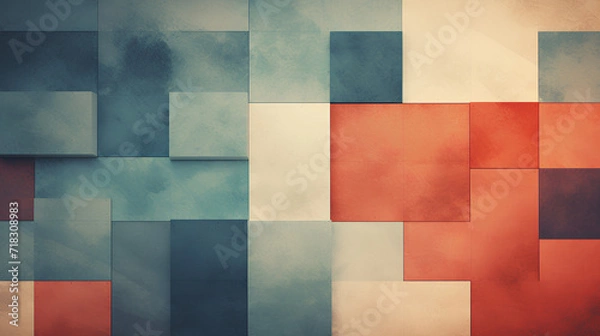 Fototapeta Colorful Watercolor Painted Mosaic of Squares and Rectangles: Abstract Background Illustration with Vibrant Geometric Shapes.