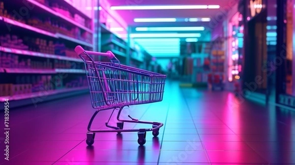 Fototapeta Shopping Cart with Neon Colorful Can Be Viewed


