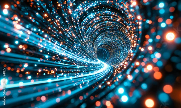 Fototapeta Futuristic Energy and Space Tunnel, Blue Time Warp, Science Fiction Concept, Digital Design