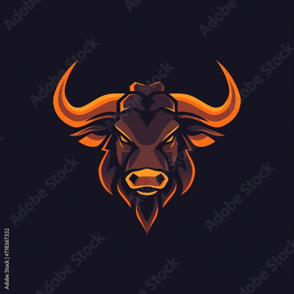 Fototapeta Flat vector logo of a powerful wild ox