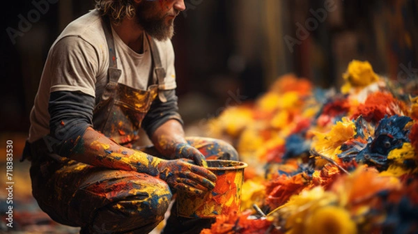 Obraz Unleashing Creative Flair: Dynamic Interplay of People, Food, and Nature in Outdoor Work & Culinary Adventures, generative AI