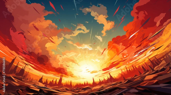 Obraz Vibrant Fire and Fiery Explosions: Abstract Red Hot Flames and Orange Inferno Animation amidst Black Sky and Yellow Energy, generative AI