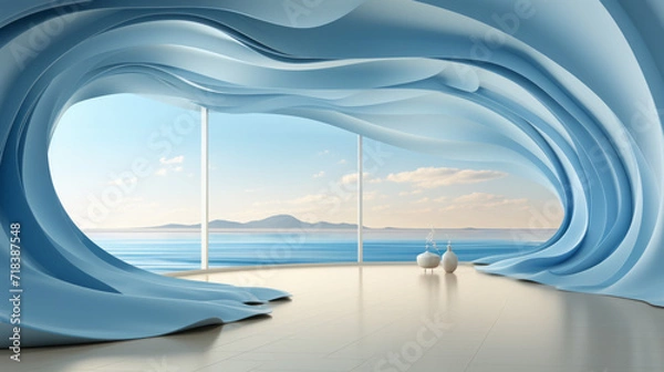 Obraz Serene Horizons: Exploring Nature's Majesty through Summer Skies, Reflections, and Ocean Waves, generative AI