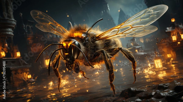 Obraz Buzzing Beauties: Exploring Nature's Tiny Wonders in Vibrant Close-Ups of Insects, Bees, and Flowers, generative AI