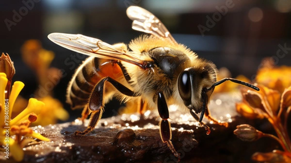 Obraz Breathtaking Close-ups of Nature's Buzzing Wonders: Discovering the World of Insects, Bees, and Wildlife in Vivid Colors, generative AI