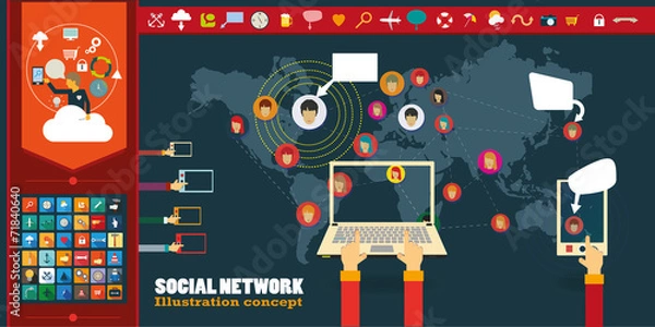 Obraz Social Network Vector Concept with icons.