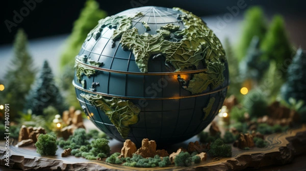 Obraz Exploring the World: A Visual Journey of Global Concept and Business in a Vibrant Eco-Friendly Illustratio, generative AI