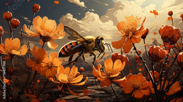 Obraz Buzzing Beauty: Captivating Colors of Nature's Tiny Creatures in a Lush Summer Garde, generative AI