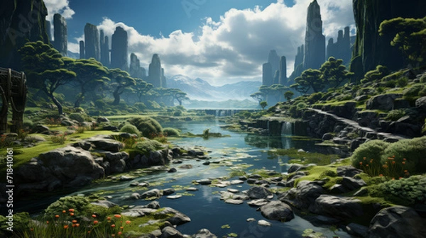 Obraz Scenic Marvels: Captivating Cityscapes, Breathtaking Landscapes, and Stunning Skies Await in Nature's Urban Oasis, generative AI