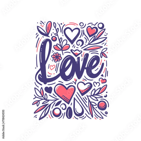 Fototapeta Vector Hand-drawn Illustration of Typography Love Heart Doodle playful fun