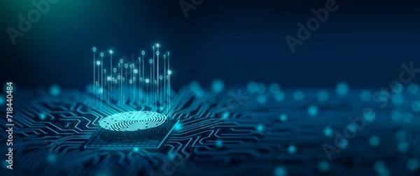 Fototapeta Future security technology. Fingerprint scan provides security access in DOF. Fingerprint Security Concept. 3D Render.