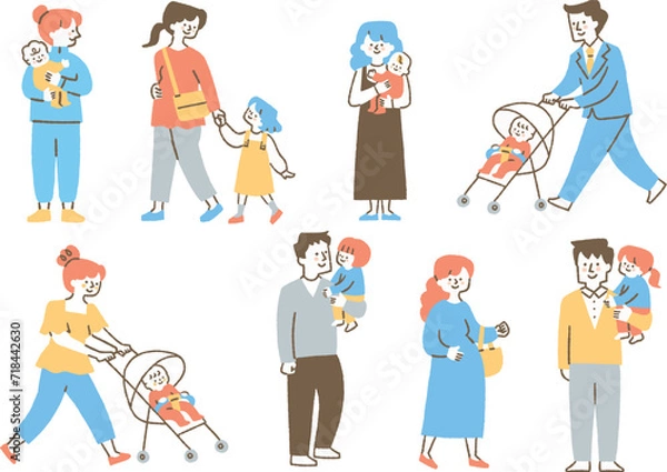 Obraz 日常を過ごす親子たちのセット_色