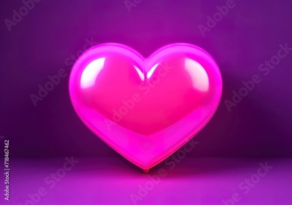 Fototapeta Glowing pink heart symbol on purple background. generative AI