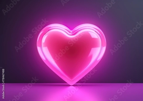 Fototapeta Glowing pink heart symbol on purple background. generative AI