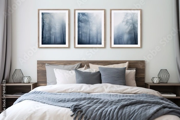 Fototapeta Mock up poster, interior Scandinavian design, 3d render, 3d illustration Generative AI