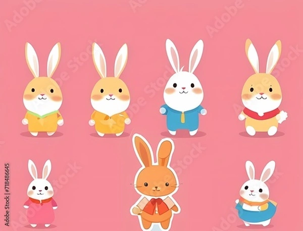 Obraz 可愛いうさぎ　アイコンセット風壁紙背景