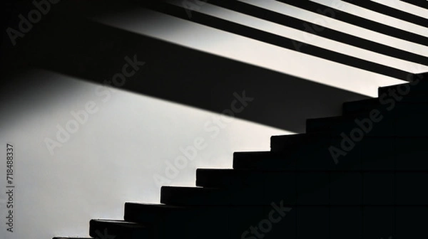 Fototapeta Modern Architectural Design with Shadows, Abstract Black and White Pattern on a Wall, Geometric Structure and Texture