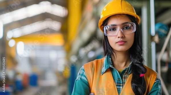 Fototapeta female engineer is working in factory or construction site.generative ai