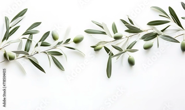 Fototapeta Olive fruit twig with year still green in photo on white background. generative AI