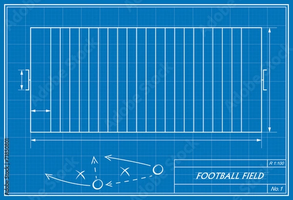 Obraz football field on blueprint