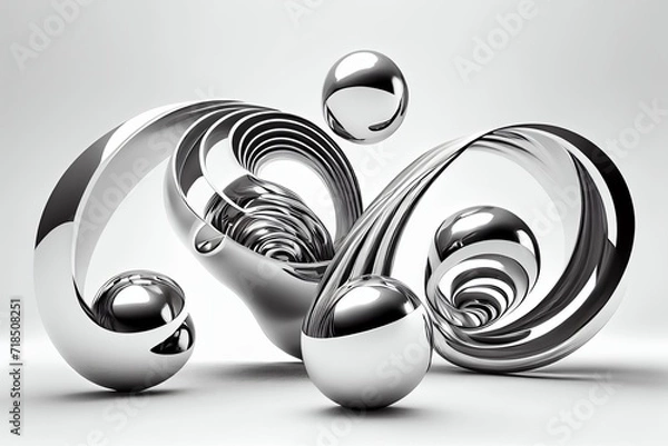 Fototapeta 3d chrome metal silver swirl balls on white background