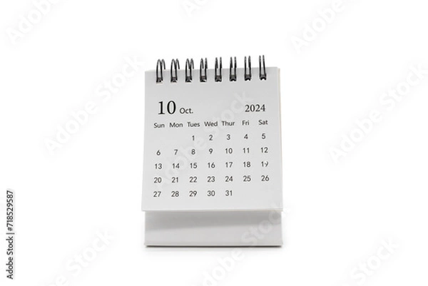 Fototapeta Simple desk calendar for October 2024 isolated on white background. Calendar concept with copy space.