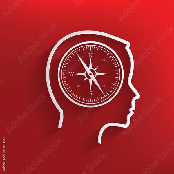 Obraz Compass brain symbol on red background,clean vector