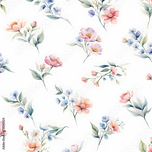 Fototapeta watercolor-wallpaper-featuring-a-minimalist-variety-of-flowers-in-pastel-colors-occupying-a-simple