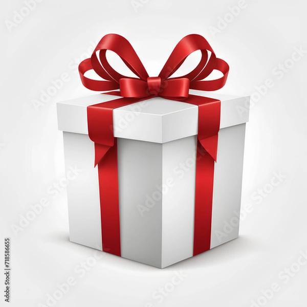 Fototapeta a Gift box with red ribbon, vector, simple shape, on a white background