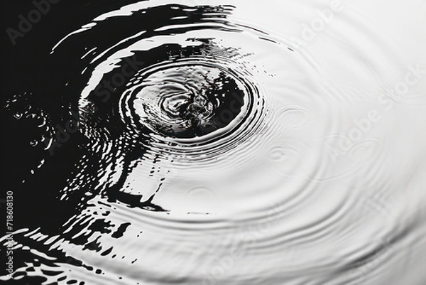 Fototapeta Top view of black and white abstract pattern in water with ripples.