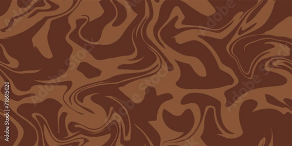 Obraz Abstract brown psychedelic waves print background. 1970s trippy seamless pattern. Marble acrylic swirl pattern. Coffee or chocolate liquid texture.