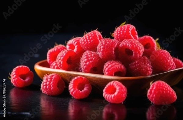 Obraz Fresh raspberries on a dark background