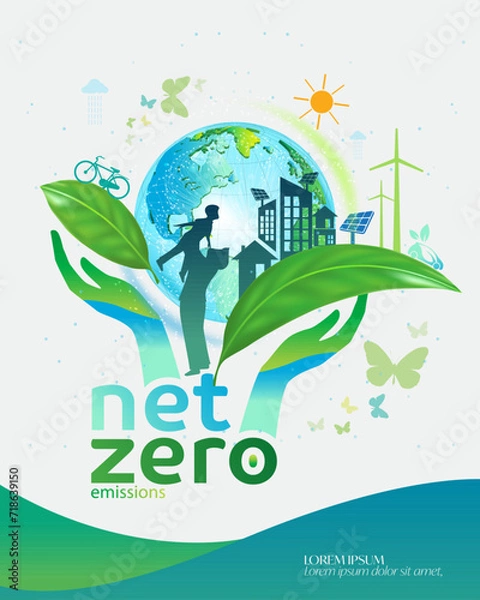 Fototapeta Net zero and carbon neutral concept.