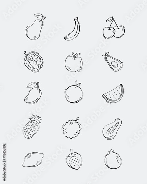 Fototapeta Simple Lined Fruits Illustration Design Set