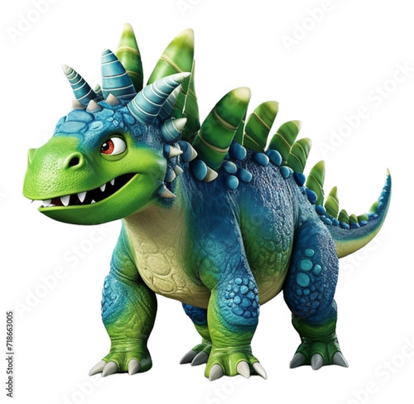 Obraz 3D illustration cartoon animal dinosaur, cute dino character toy, with transparent background, generative ai
