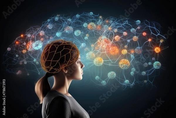 Fototapeta Brain puzzle, thinker person, intellectual challenges and puzzles for cognitive engagement and brain health, brain structure, memory puzzle neurons, mindful logic, brain strategy vision and consulting