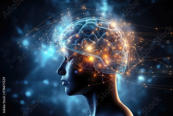 Obraz Brain puzzle, thinker person, intellectual challenges and puzzles for cognitive engagement and brain health, brain structure, memory puzzle neurons, mindful logic, brain strategy vision and consulting