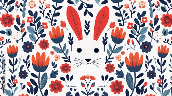 Fototapeta Rabbit and floral pattern