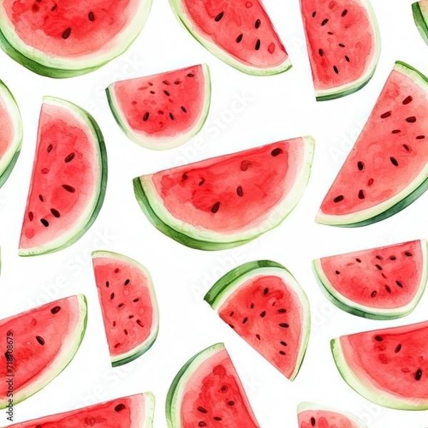 Fototapeta Watermelon Slices on White Background, Fresh, Juicy, and Summery Fruits for Design Projects