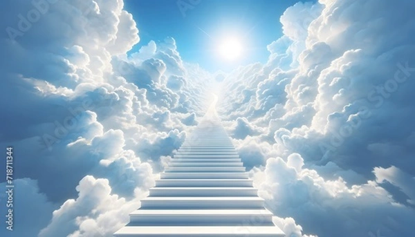 Fototapeta Wspinanie się na niebiosa przez miękką chmurę.
Generatywny AI.
