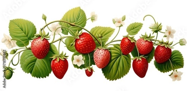 Obraz Illustration of red strawberries on a light brown background. generative AI