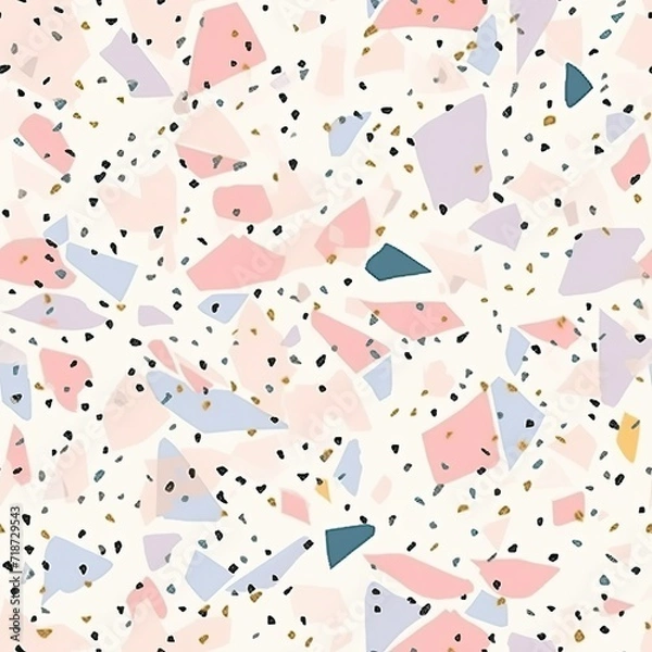 Fototapeta Seamless Pattern, Pink, Blue, and Yellow Shapes on a White Background
