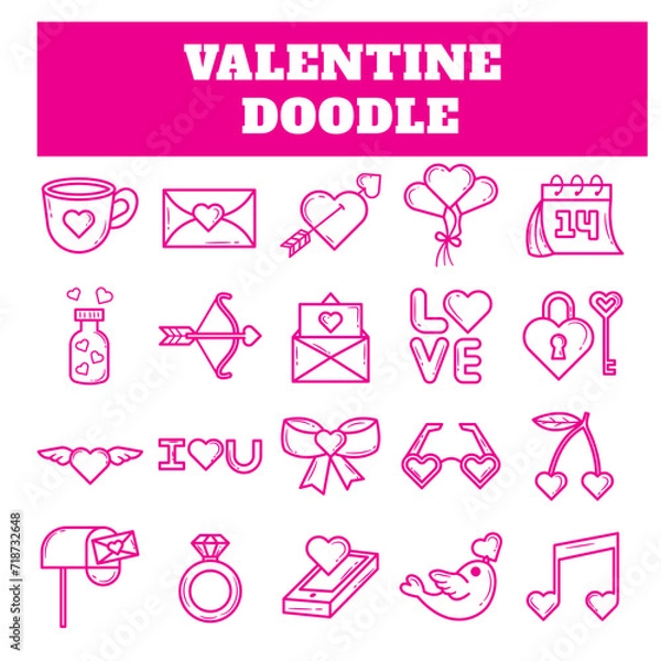Obraz Bundle Set Valentine Doodle. Vector Illustration	