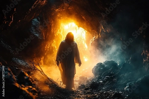 Fototapeta Jesus in the Cave: A Glimpse of the Savior in the Darkness Generative AI