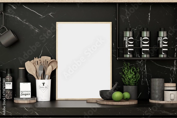 Fototapeta Kitchen frame mockup, interior mockup, room mockup, kitchen mockup