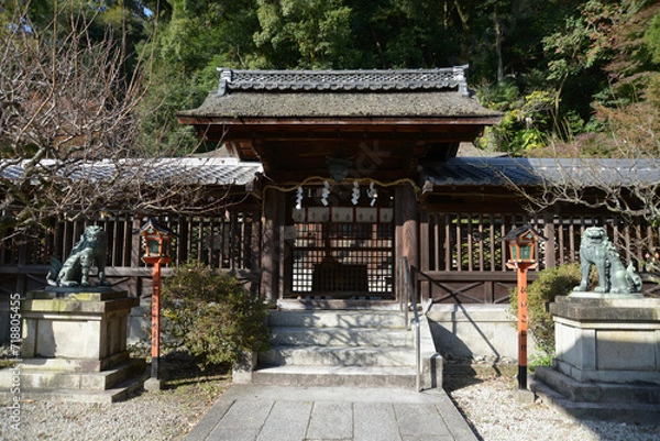 Fototapeta 秋の長等神社　本殿の回廊と中門　滋賀県大津市三井寺町
