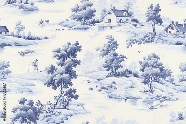 Fototapeta toile de jouy seamless pattern. classic french art texture